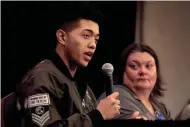  ?? DANNY DAMIANI/USA TODAY NETWORK-WISCONSIN ?? Isaiah Donaldson, an Appleton West student, talks about his experience­s with mental health at a USA TODAY NETWORK-Wisconsin storytelli­ng event. Similar events are coming to Waukesha on Friday and Milwaukee on May 2.