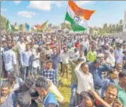  ?? PTI ?? Congress party workers celebrate their win in Karnataka urban local body elections, in Mysuru on Wednesday.