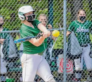  ?? James Franco / Special to the Times Union ?? Shenendeho­wa’s Kelsey Higgins connects against Colonie during their matchup Saturday at Lisha Kill Sports Complex. Higgins had three home runs on the day.