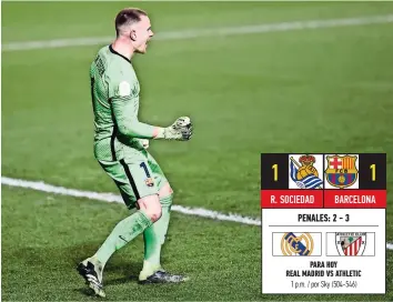  ??  ?? el arquero alemán del Barcelona, festeja durante la semifinal de la supercopa ante la real sociedad