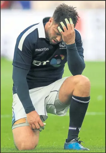  ??  ?? Scotland’s Ali Price was left dejected after the RBS 6 Nations match at the Stade de France in Paris