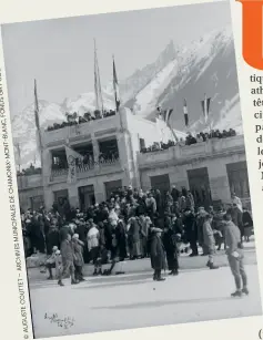 ?? ?? Sous le drapeau olympique, au pied de la tribune officielle, Pierre de Courbertin a prononcé le discours de clôture des jeux d’hiver le 5 février 1924.