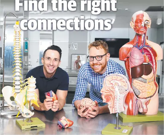  ?? ?? Griffith University teachers Dr Mike Todorovic and Dr Matt Barton, who are senior lecturers in anatomy and physiology. Picture: David Clark