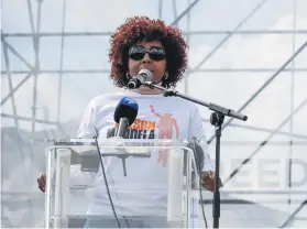  ?? Pictures: Yeshiel Panciha ?? LEGACY. Ndileka Mandela, Nelson Mandela’s eldest granddaugh­ter, gives a speech at the Freedom Movement rally in Caledonian Stadium, Pretoria.