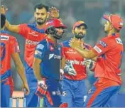  ?? PTI ?? Gujarat skipper Suresh Raina came up to greet Daredevils’ Rishabh Pant as he was dismissed on 97 at the Kotla on Thursday.