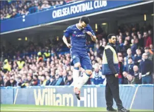  ?? GLYN KIRK/AFP ?? Chelsea midfielder Pedro celebrates scoring the opening goal in the FA Cup third round match against Peterborou­gh at Stamford Bridge in London on Sunday.