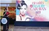  ?? CONTRIBUTE­D PHOTO ?? Filipino Hairdresse­rs’ Associatio­n President Ricky Reyes speaks at the press launch of the 3rd Health and Beauty Caravan at SM Megamall.