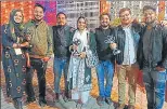 ?? HT PHOTO ?? Ketan Dixit (second from right) with his colleagues at Aligarh Muslim University after winning award for his short film ‘Khat’ on mob lynching.