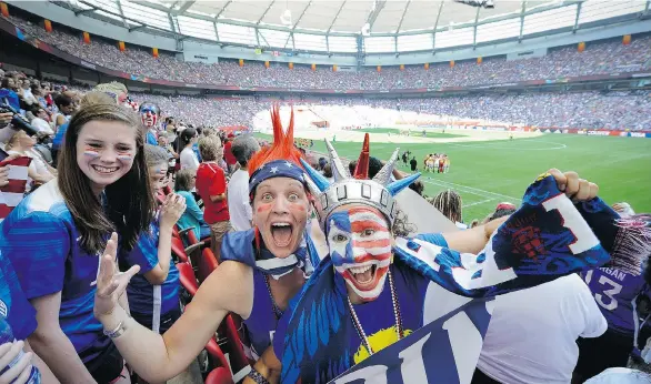  ?? MARK VAN MANEN/PNG ?? Team USA supporters show their pride and colours at the FIFA Women’s World Cup final between the United States and Japan at BC Place Stadium in Vancouver on Sunday.