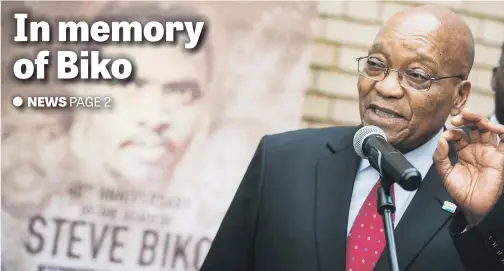  ?? Picture: Jacques Nelles ?? President Jacob Zuma visited Kgosi Mampuru II Correction­al Services Prison in Pretoria yesterday to lay a wreath for the 40th anniversar­y of the death of anti-apartheid activist Stephen Bantu Biko.