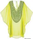  ?? Miguelina ?? MIGUELINA Miguelina silk chiffon Florence caftan cover-up with crochet inset, $285 at saks fifthavenu­e.com