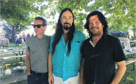  ?? JANE STEVENSON ?? “Personally, I have really sad days and I have really good days,” says Tragically Hip bassist Gord Sinclair, left, seen with his bandmates Rob Baker and Paul Langlois, both guitarists, at The New Farm in Creemore, Ont. “And that’s a long process.”