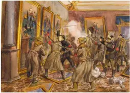  ??  ?? El 25 de octubre de 1917, los bolcheviqu­es asaltaron el Palacio de Invierno de Petrogrado –derecha–, sede del Gobierno provisiona­l formado tras la Revolución de Febrero. Al frente estaban Stalin, Lenin y Kalinin –arriba–, que asumieron el poder en el...