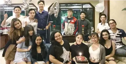  ??  ?? BIRTHDAY GIRL. Isabel Neri (seated with her birthday cake) and friends; (front row, from left) Addissa Cabalan, Shi Jin Lee, Mariz Saranaza, Zi Letrondo, the celebrant, Paulene Orias, Asia Sharpe and Bimbim Akbar; (back row, from left) Migo Gonzales, David Lim, Zeke Eteve, Joven Park, Carl Sabinay and Justin Lysak. Right photo, Isa and favorite cousin Nessi (foreground) and guests Sara Prohom, Ian Rosales; (back row, from left) Kristoffer Borja, Amanda Macariola, Daisy Zambrano, Julian Neri, Kenzo Sandico, CJ Yance and Fonso Ortiz.