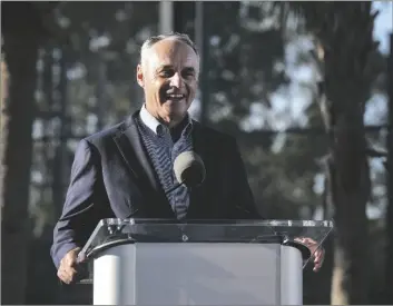  ?? CANADIAN PRESS VIA AP NATHAN DENETTE/THE ?? MLB Commission­er Rob Manfred speaks to the media and answers questions during baseball spring training in Dunedin, Fla., on, Feb. 16.