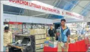  ?? HT PHOTO ?? Bhawesh, cofounder of ‘Bookchor’, standing in front of his stall at the book fair in Lucknow on Saturday.