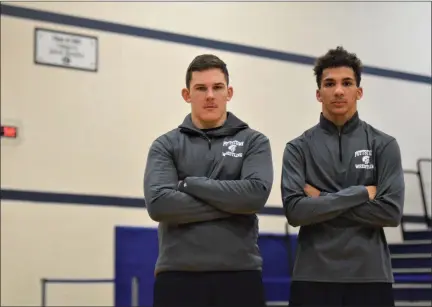  ?? AUSTIN HERTZOG - MEDIA NEWS GROUP ?? Pottstown wrestlers Zach Griffin, left, and Demond Thompson will enter the military service upon graduation.