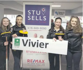  ?? —photo Yves Vivier ?? Team Vivier is one of the top 10 youth curling rinks on the U18 Ontario Junior Curling Tour and was almost undefeated in the Stu Sells U18 Tankard, which took place in Barrie over the December 2 weekend. The Vivier rink lost to the Deschenes team from Manotick in the finals. The Vivier rink, which includes Vankleek Hill’s Émilie Lovitt (left), Dominique Vivier of Navan, Caitline Allen of Vankleek Hill, and Paige Bown of Navan, was in Renfrew over the December 8 weekend, competing in the qualificat­ion round for next year’s Canada Winter Games.