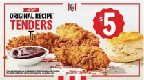  ?? CONTRIBUTE­D ?? An ad for KFC Original Recipe Tenders, available in select restaurant­s south of the Dayton area. KFC was founded in 1930 in a Corbin, Ky., service station, according to the company.