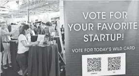  ?? AFP/GETTY IMAGES ?? Tech start-ups vie for attention at a conference in San Francisco last year. The tech industry continues to be white, Asian and male.