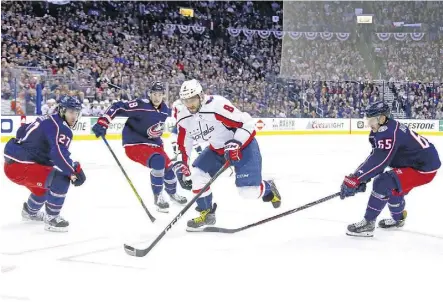  ?? KIRK IRWIN/GETTY IMAGES ?? Alex Ovechkin scored in the third period Thursday to help the Washington Capitals score a 4-1 victory over the Columbus Blue Jackets at Nationwide Arena and even up their Eastern Conference first round series 2-2 with Game 5 back in Washington’s home...