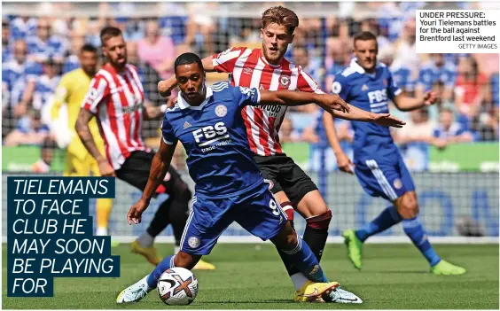  ?? GETTY IMAGES ?? UNDER PRESSURE: Youri Tielemans battles for the ball against Brentford last weekend