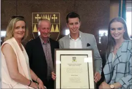  ??  ?? Bryan Cooper pictured with his Mom, Geraldine, Dad Tom and sister Sarah after he received an award from Kerry County Council to honour his Cheltenham achievemen­ts.