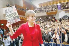  ?? — Reuters ?? Nicola Sturgeon, Scotland’s first Minister and leader of the Scottish National Party, delivers her party’s election manifesto in Perth, Scotland, on Tuesday.