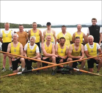  ?? Photo by Michelle Cooper Galvin ?? The Muckross veteran men’s six crew. FRONT FROM LEFT: Sean Coffey, Jeremy Kenny, Maurice Coffey, John Beazley, Brendan O’Neill and Derry Doyle. BACK FROM LEFT: Veteran crew. John Buckley, Denis Doody, Sean Real, Denis O’Leary, Noel Kelliher and Kieran...