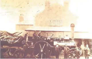  ??  ?? Pictured is a traction engine with founder Zachariah Onions in the centre, in a bowler hat, with employees in the early 1900s sent in by Looking Back reader Stephen Latimer.