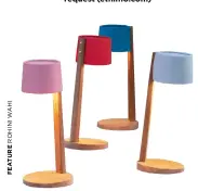  ?? ?? SOFT TOUCH
Luxury Italian furniture brand Ethimo has launched a rechargeab­le table lamp. Teak bases with colourful linen shades prove smart tech homeware can do soft and luxe. Gaia, price on request (ethimo.com)