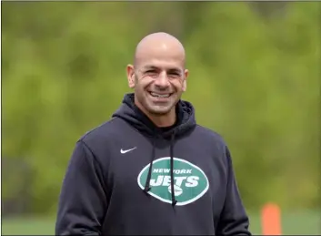  ?? AP Photo/Bill Kostroun ?? New York Jets coach Robert Saleh looks on during NFL football rookie camp, on Friday in Florham Park, N.J.