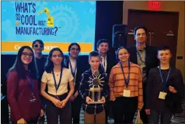  ?? MEDIANEWS GROUP FILE PHOTO ?? It will soon be time to vote in the 2024What’s So Cool About Manufactur­ing” student video contest. In this file photo, Kutztown’s team is shown at a previous Berks Schuylkill contest awards banquet.