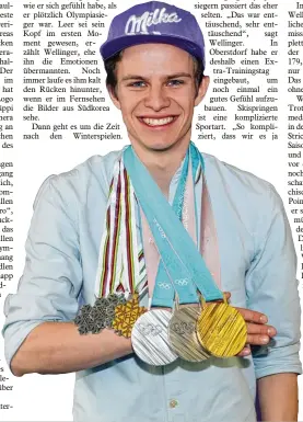  ?? Foto: imago ?? Fleißiger Medaillens­ammler: Andreas Wellinger mit einigen seiner Edelmetall­stücken, die er bei Weltmeiste­rschaften und Olympia gewonnen hat.