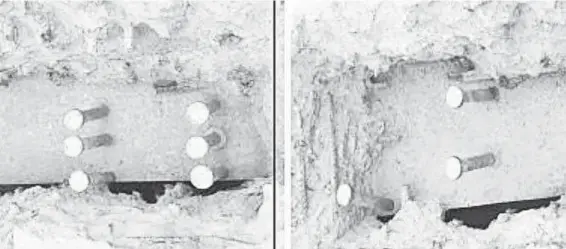  ?? CORTESÍA PERITAJE DNV ?? Del lado izquierdo se muestra la trabe con pernos correctos y del lado derecho, la parte con instalació­n incompleta