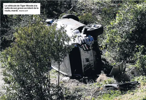  ?? PHOTO AFP ?? Le véhicule de Tiger Woods à la suite de son grave accident de la route, mardi.