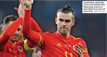  ?? SIMON GALLOWAY ?? Gareth Bale celebrates at the final whistle after Wales beat Austria in their World Cup play-off semi-final.