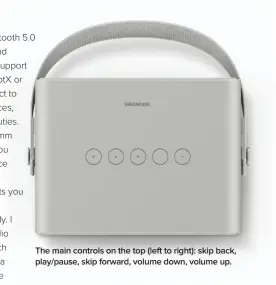  ??  ?? The main controls on the top (left to right): skip back, play/pause, skip forward, volume down, volume up.
