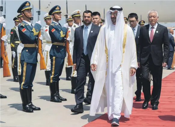  ?? Rashed Al Mansoori / Ministry of Presidenti­al Affairs ?? Sheikh Mohamed bin Zayed, Crown Prince of Abu Dhabi and Deputy Supreme Commander of the Armed Forces, arrives in Beijing