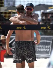  ?? PHOTO BY AXEL KOESTER ?? Theo Brunner and Chaim Schalk defeated Taylor Crabb and Taylor Sander on Sunday to win the AVP Hermosa Beach Open.