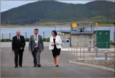  ??  ?? Irish Water’s Joe Kennedy, Mayor of Kerry John Sheahan and KCC CEO Moira Murrell tour the new facility in Valentia.