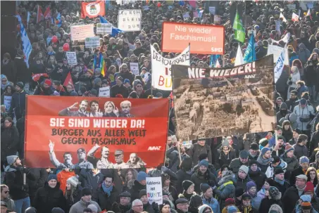  ?? Boris Roessler / Associated Press ?? Demonstrat­ors in Koblenz, Germany, protest a meeting of prominent leaders of European nationalis­t parties.