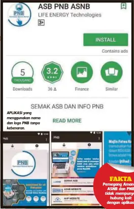  ??  ?? APLIKASI yang menggunaka­n nama dan logo PNB tanpa kebenaran.