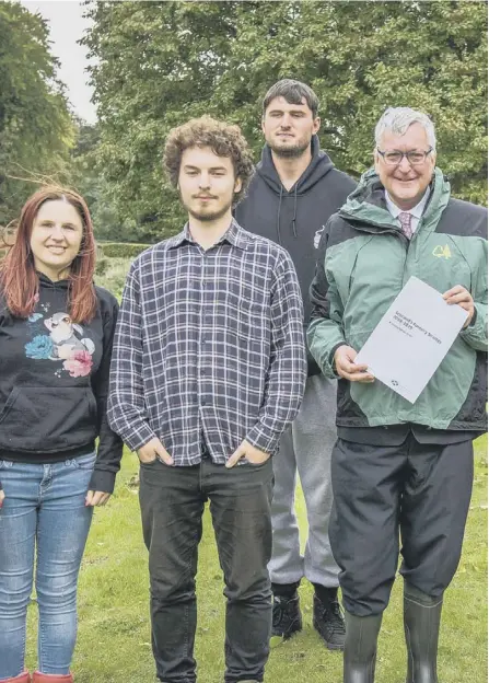  ??  ?? Fergus Ewing joined forestry and rural skills students to launch the consultati­on on Scotland’s woodland resources at Newbattle Abbey College, Dalkeith, this week.