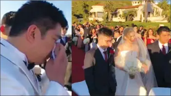  ??  ?? Umiyak si Cavite Vice Governor Jolo Revilla nang makita niyang naglalakad sa wedding aisle si Angelica Alita, ang babaeng pinili niyang makasama sa habambuhay.