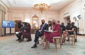  ?? ALEX BRANDON/AP ?? The president and vice president and their spouses attend a virtual inaugural prayer service Thursday at the White House.