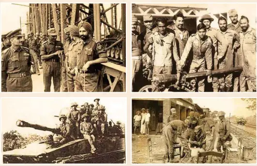  ??  ?? (Top left) Senior Indian Army officers at Hardinge bridge; (Top right) Troops with captured weapons at Jamalpur; (Above left) Indian Army launch multi pronged offensive; (Above right) Indian Army continues its advance.