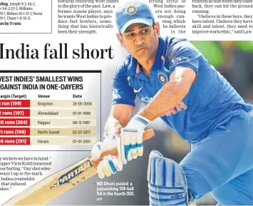  ?? AFP ?? MS Dhoni posted a painstakin­g 114ball 54 in the fourth ODI.
