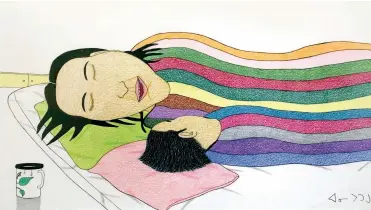  ??  ?? 02 Annie Pootoogook Couple Sleeping 2003–04 Coloured pencil, ink and graphite 33 × 53.3 cm