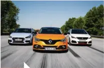  ??  ?? 03 COMPARATIV­A GTI Hyundai i30N / Peugeot 308 GTI / Renault Megane RS.